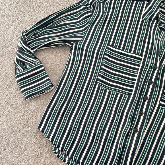 Free People Loose Blouse in Blue/White/Black Stripes SMALL - W558 - Picture 6 of 10
